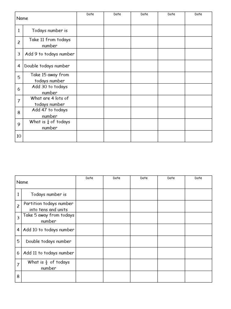 Math Exercises with Today's Number | PDF
