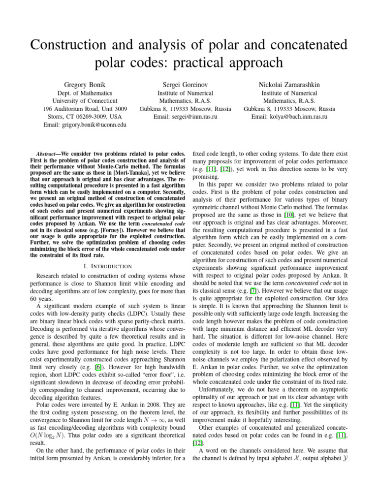 Polar and Concatenated Code Construction | PDF | Low Density Parity ...
