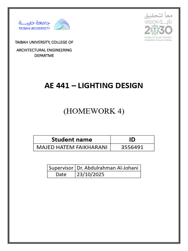 AE 441 Lighting Design Homework 4 | PDF
