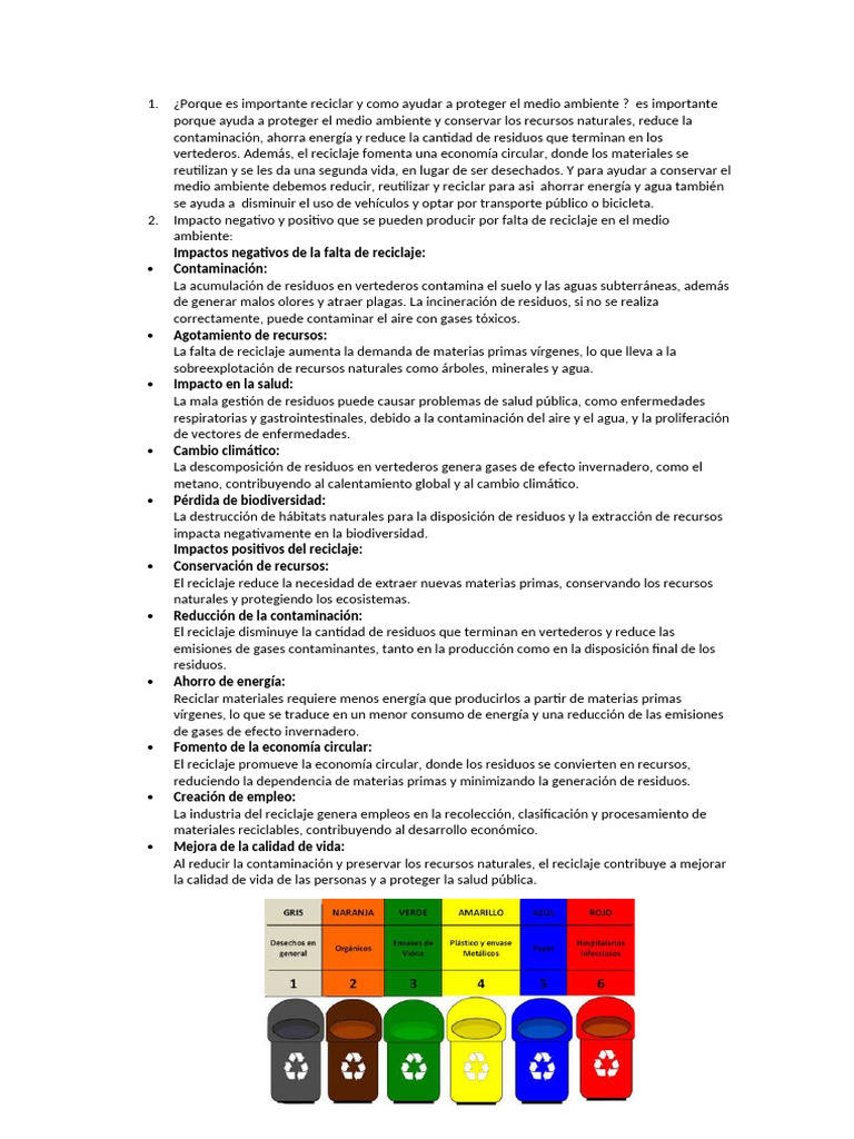 Importancia del Reciclaje y su Impacto Ambiental | PDF | Reciclaje ...