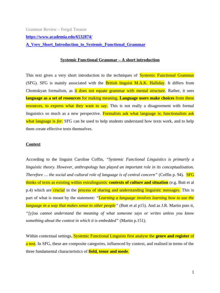 A Very Short Introduction To Systemic Fu | PDF | Linguistics | Grammar