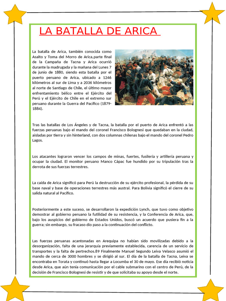 Batalla De Arica Fin De La Guerra Del Pacífico Pdf 