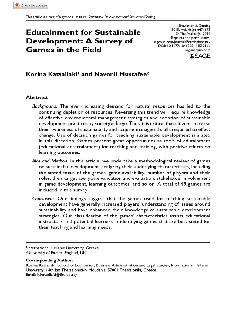 Survey of Games for Sustainable Development | PDF | Sustainability ...