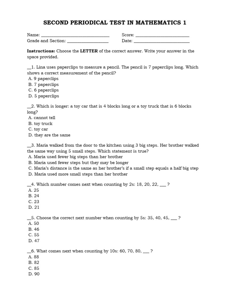 Math 1 Periodical Test Questions | PDF | Mathematics
