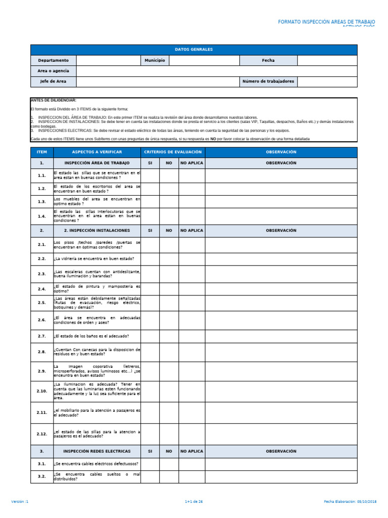 Formato de Inspección de Trabajo | PDF