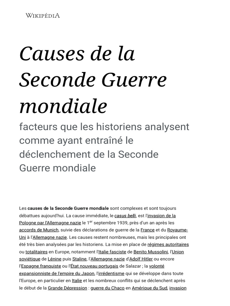 Causes de la Seconde Guerre mondiale | PDF | Empire du Japon ...