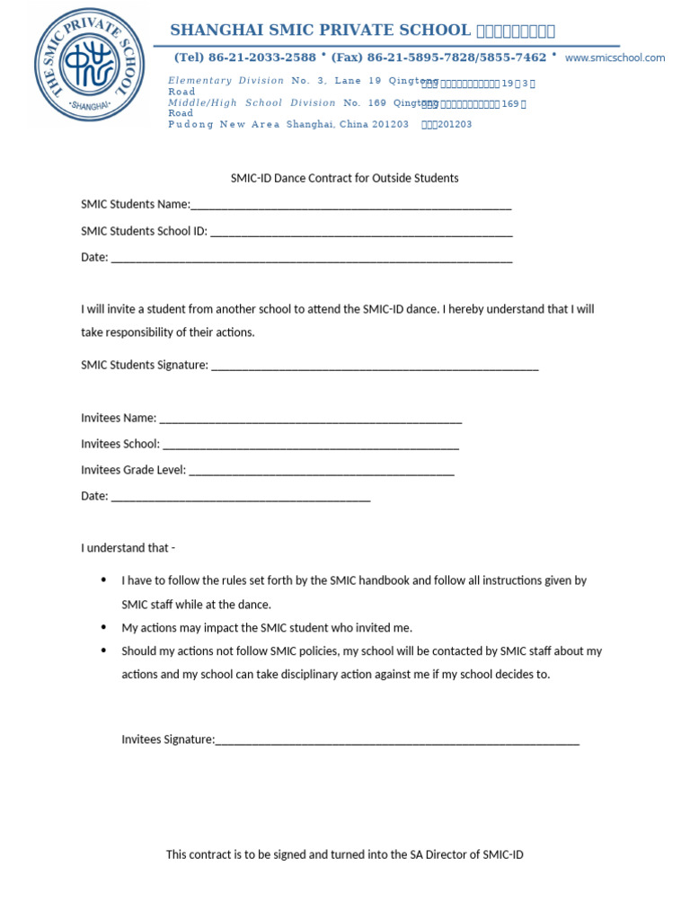 SMIC-ID Dance Contract for Guests | PDF