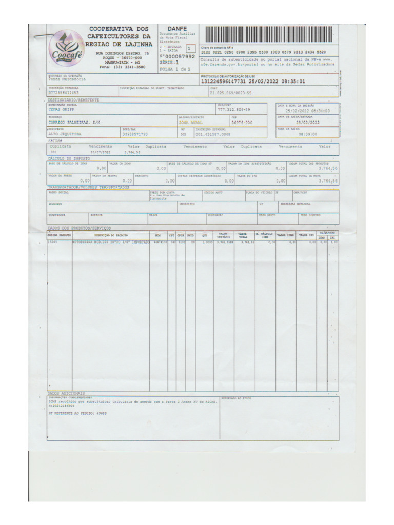 Nota Fiscal Escaneada | PDF