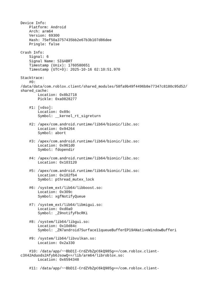 Roblox Client Crash Report on Android | PDF
