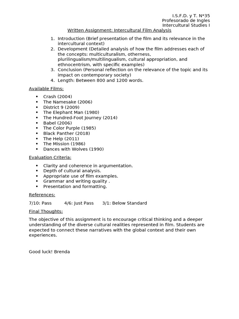 Lesson 4 Written Assignment Film | PDF
