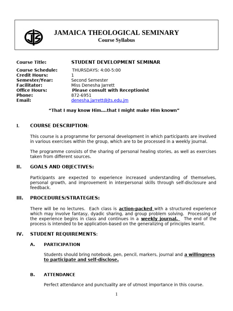 Student Development Seminar Syllabus | PDF | Behavioural Sciences ...