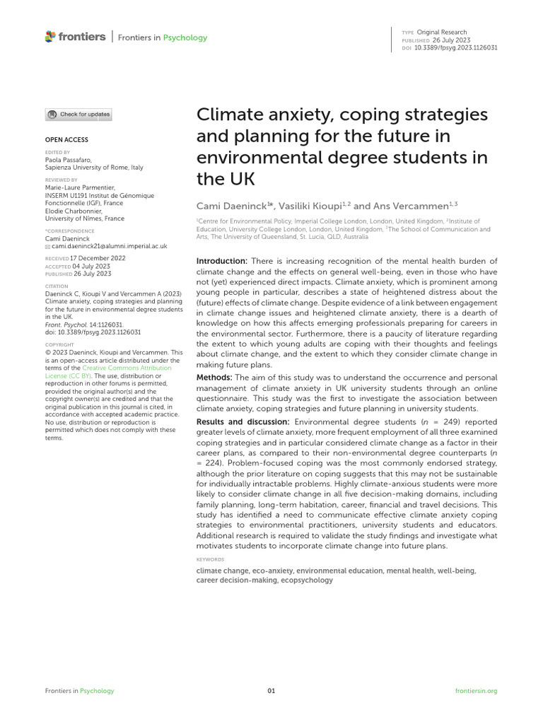 Coping Strategies For Climate Change | PDF | Stress (Biology) | Psychology
