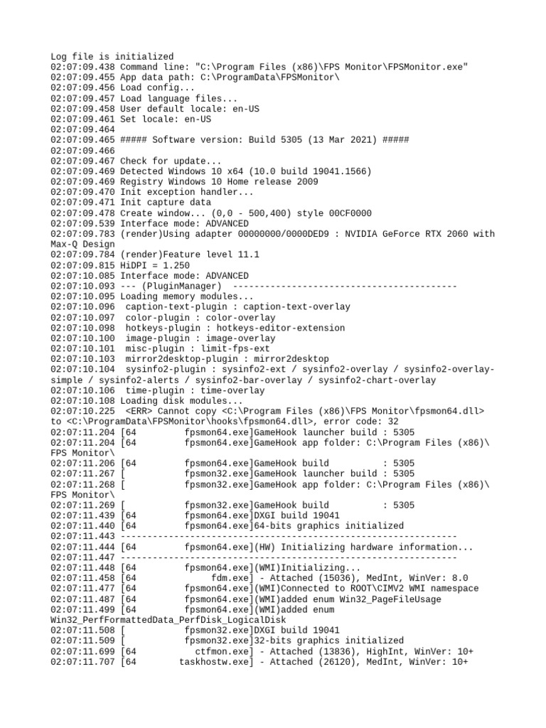 FPS Monitor Log File Initialization | PDF | Floppy Disk | Graphics ...