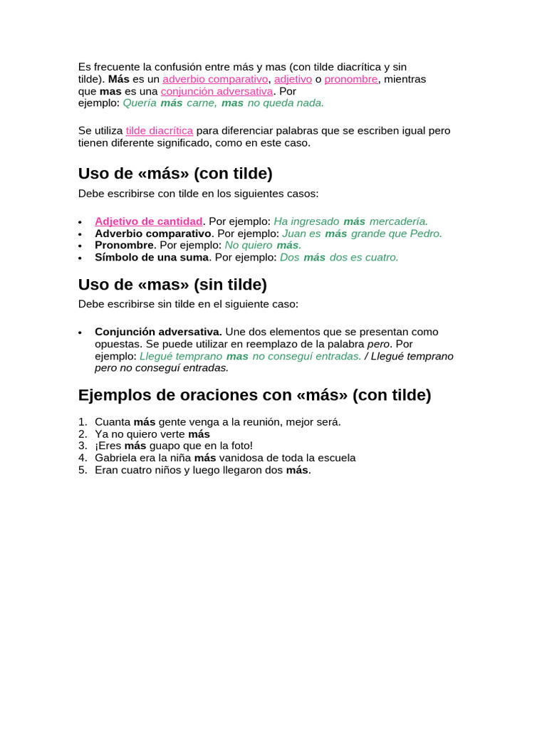 Es Frecuente La Confusión Entre Más y Mas | PDF