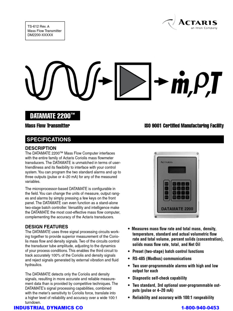 DATAMATE 2200 Mass Flow Transmitter | PDF | Flow Measurement | Density