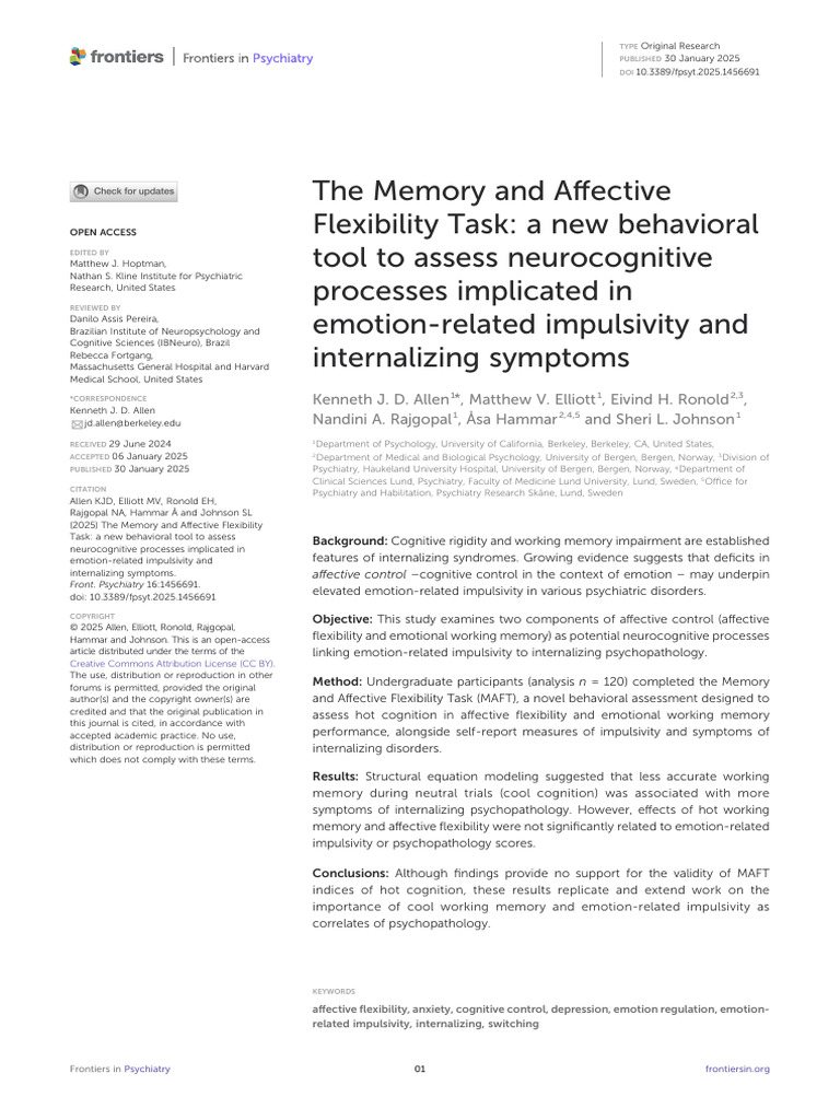 Affective Flexibility Task in Psychiatry | PDF | Affect (Psychology ...