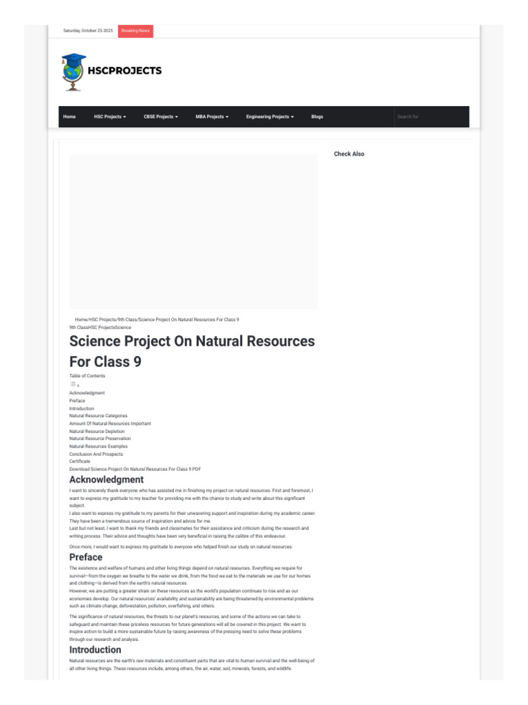 Class 9 Science Project on Natural Resources | PDF | Sustainability ...