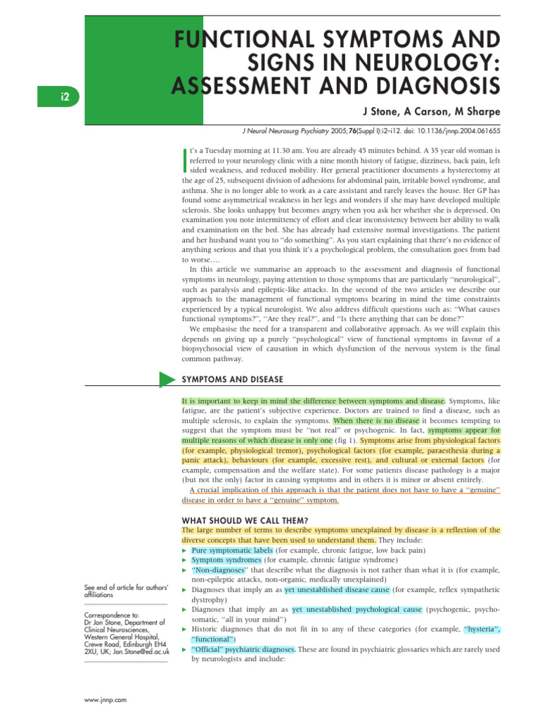 Functional Symptoms and Signs, FND | PDF | Neurology | Mental Disorder