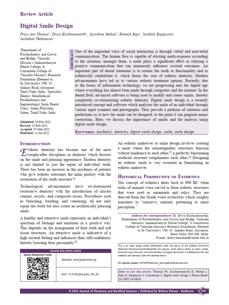 Digital Smile Design in Aesthetic Dentistry | PDF | Dentistry ...