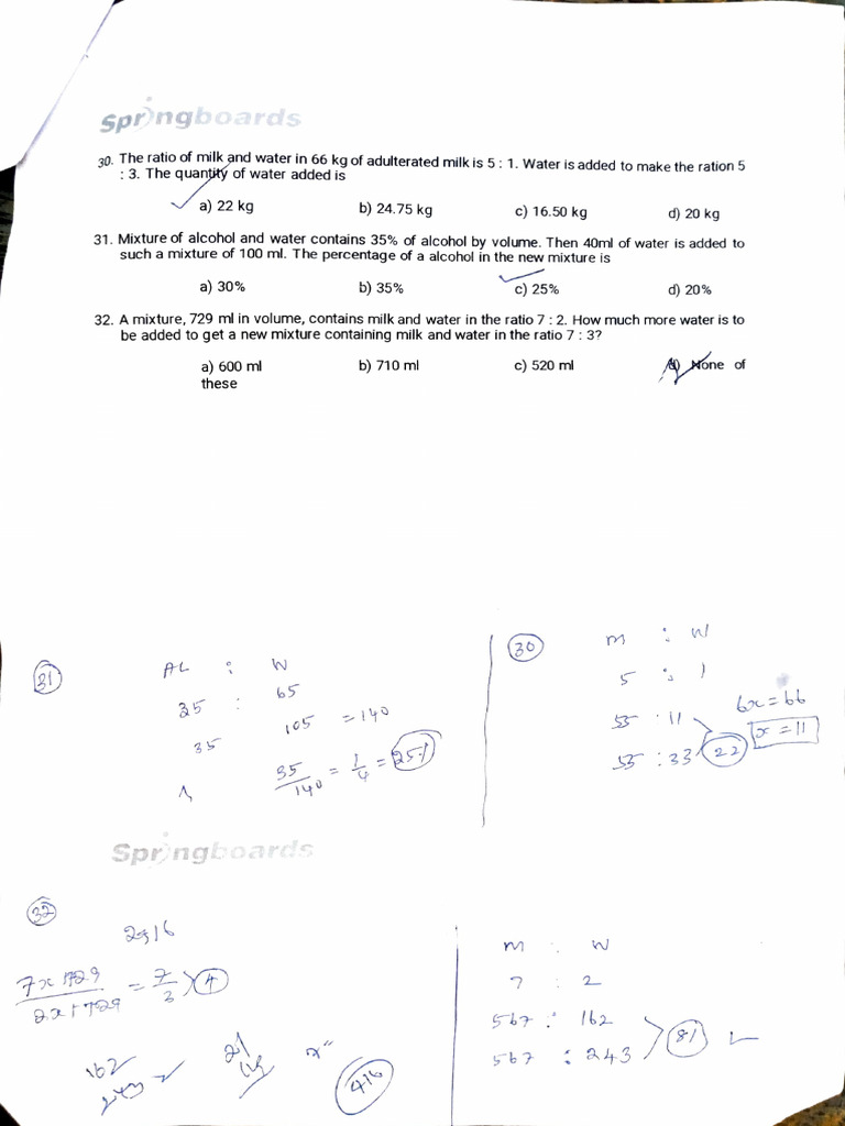 Milk and Water Mixture Problems | PDF