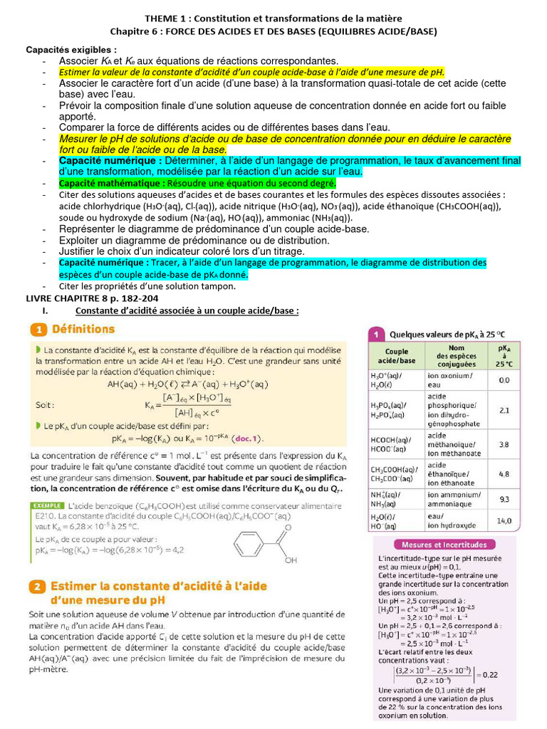 Force des Acides et Bases en Chimie | PDF | Ph | Acide
