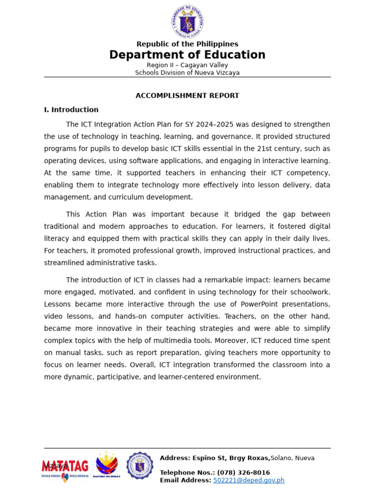 ICT Integration Action Plan 2024-2025 | PDF | Educational Technology ...
