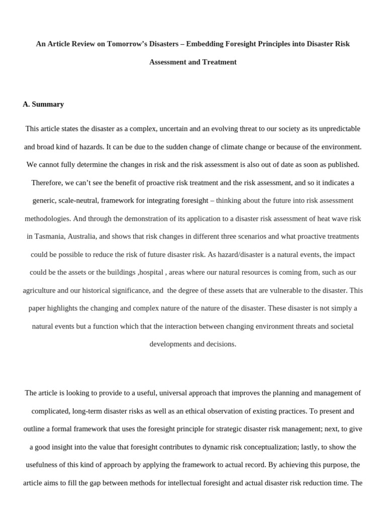 Foresight in Disaster Risk Management | PDF | Risk | Risk Assessment