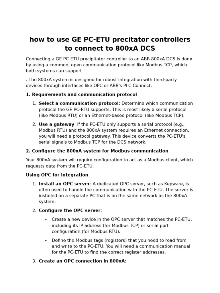 Connect GE PC-ETU to ABB 800xA DCS | PDF | Computer Network ...