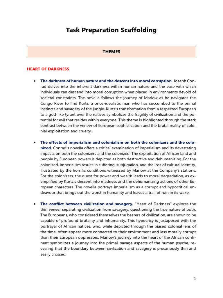 Task Preparation Scaffolding | PDF | Heart Of Darkness | Essays