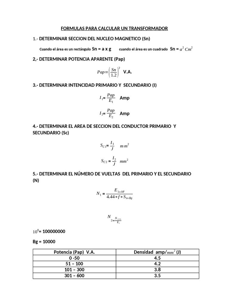 Fórmulas para Cálculo de Transformadores | PDF | Ingeniería de la ...