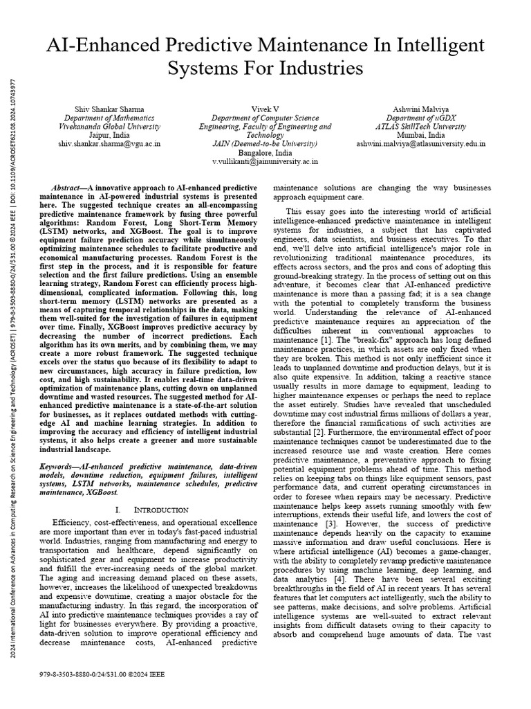 AI-Enhanced Predictive Maintenance in Intelligent Systems For ...
