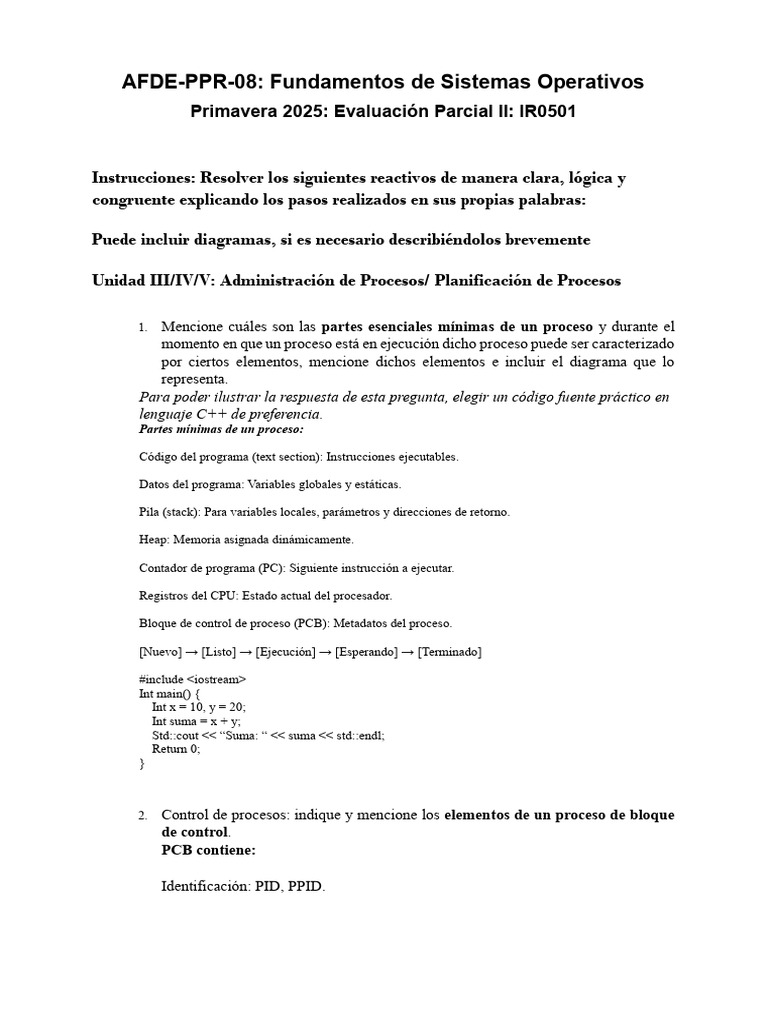 Examen AFDE-PPR-08 Parcial II Primavera 2025-1 (Mio) | PDF | Proceso ...