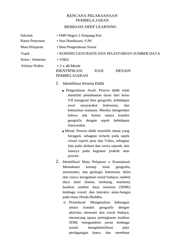 RPP Deep Learning IPS Kelas 8 | PDF