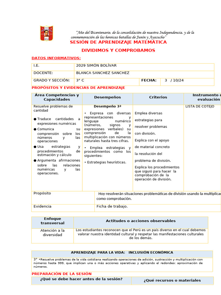 Sesion de Mate. Dividimos y Comprobamos 3 de Ocutbe | PDF | División ...