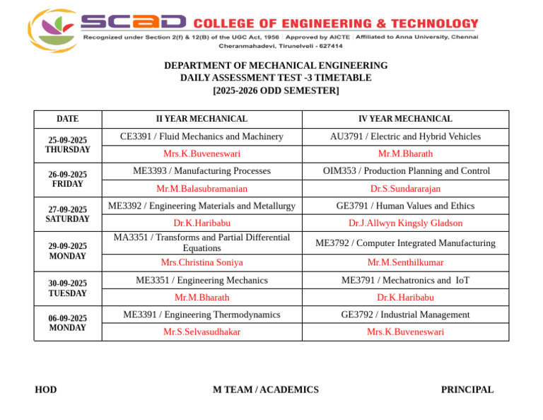 Dat 3 Timetable | PDF