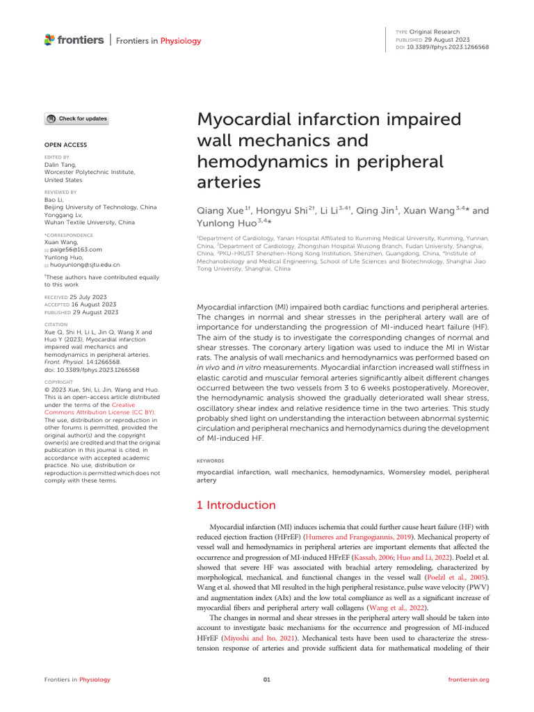 Myocardial Infarction Effects on Arterial Mechanics | PDF ...