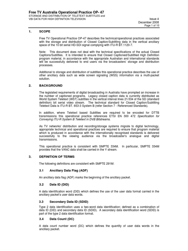 Teletext Subtitles Storage Standards | PDF | Media Formats | Computer Data