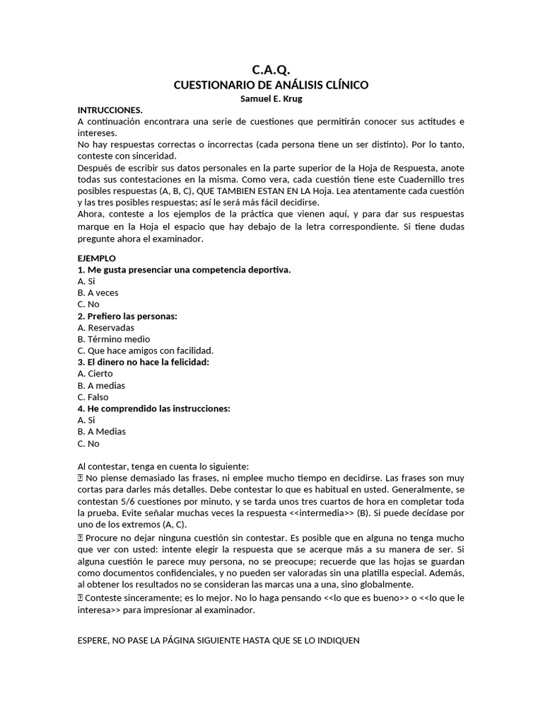 Cuestionario de Análisis Clínico C.A.Q. | PDF | Validez (Estadísticas ...