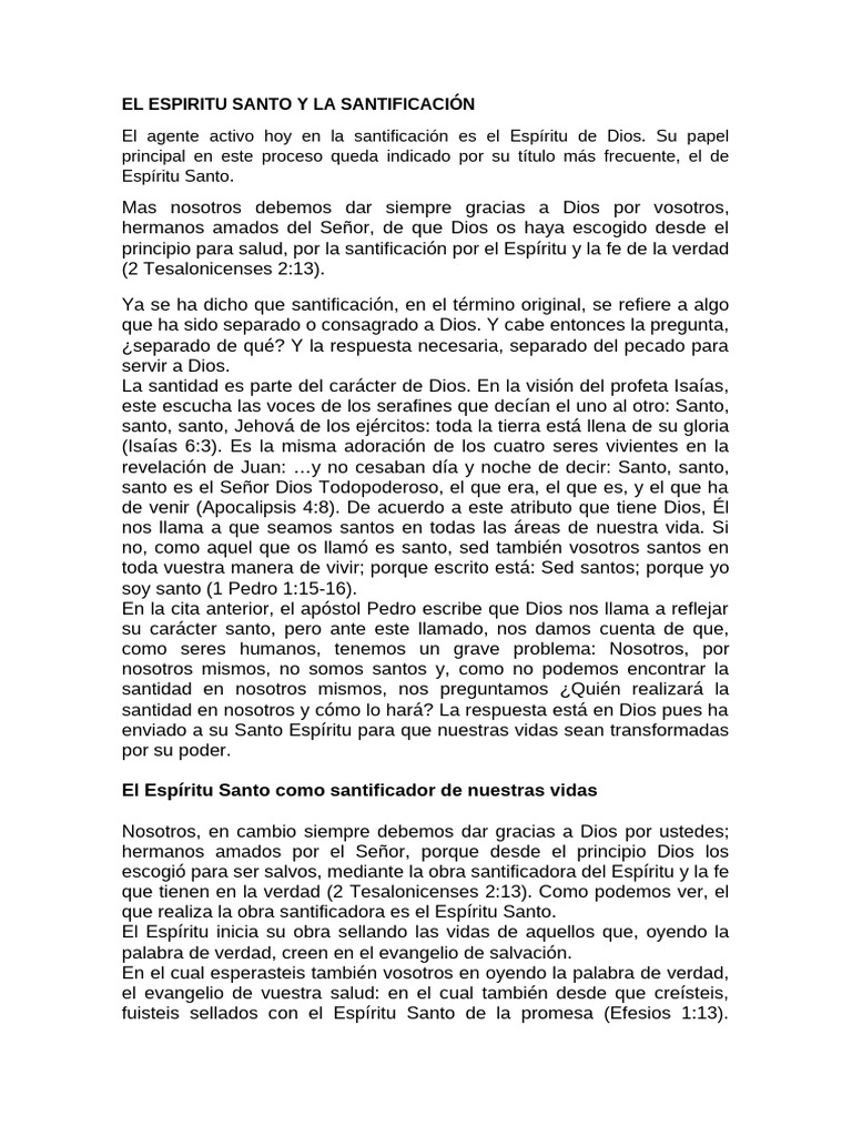 El Espiritu Santo y La Santificación | PDF | espíritu Santo | Santo