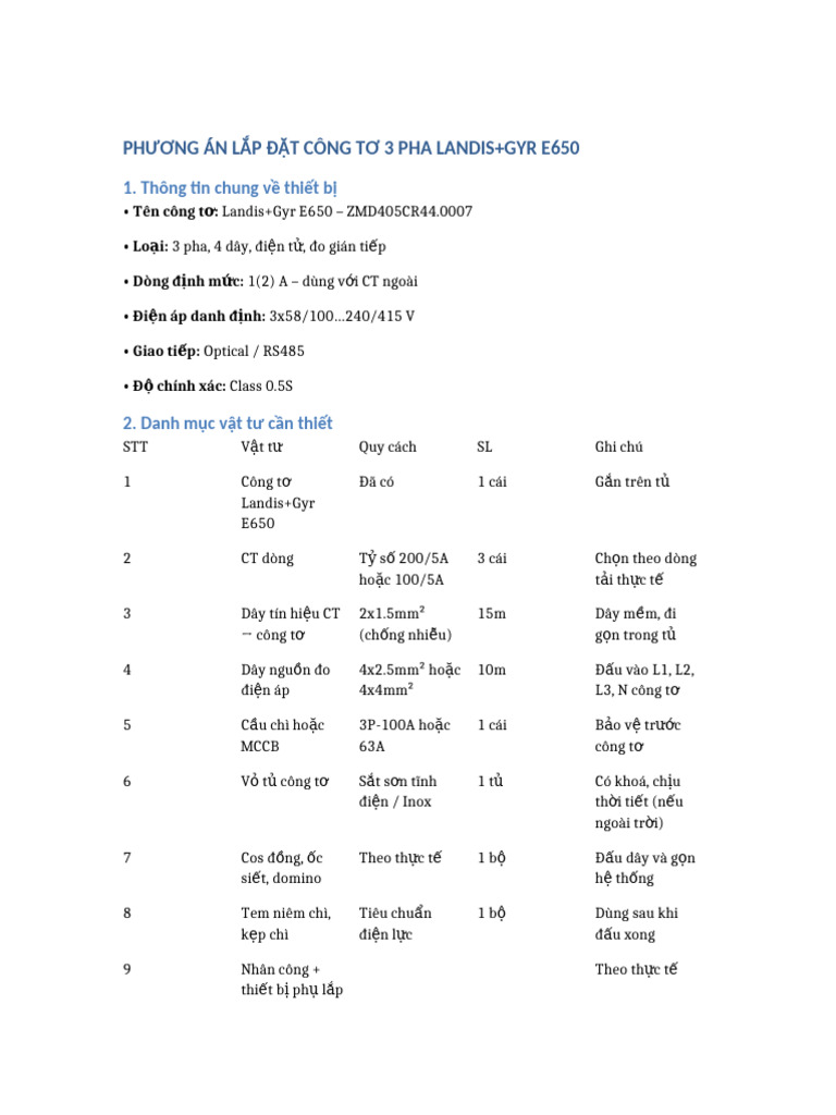 Phuong An Lap Dat Cong To 3 Pha | PDF