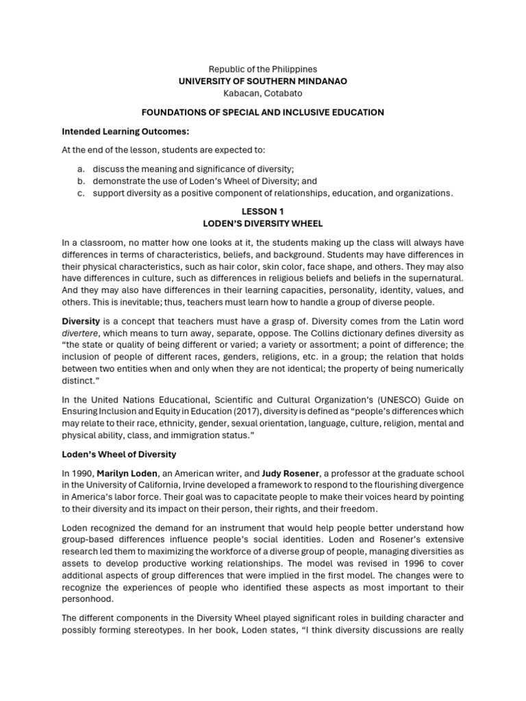 1 Lodens Wheel of Diversity Handout | PDF | Disability | Identity ...