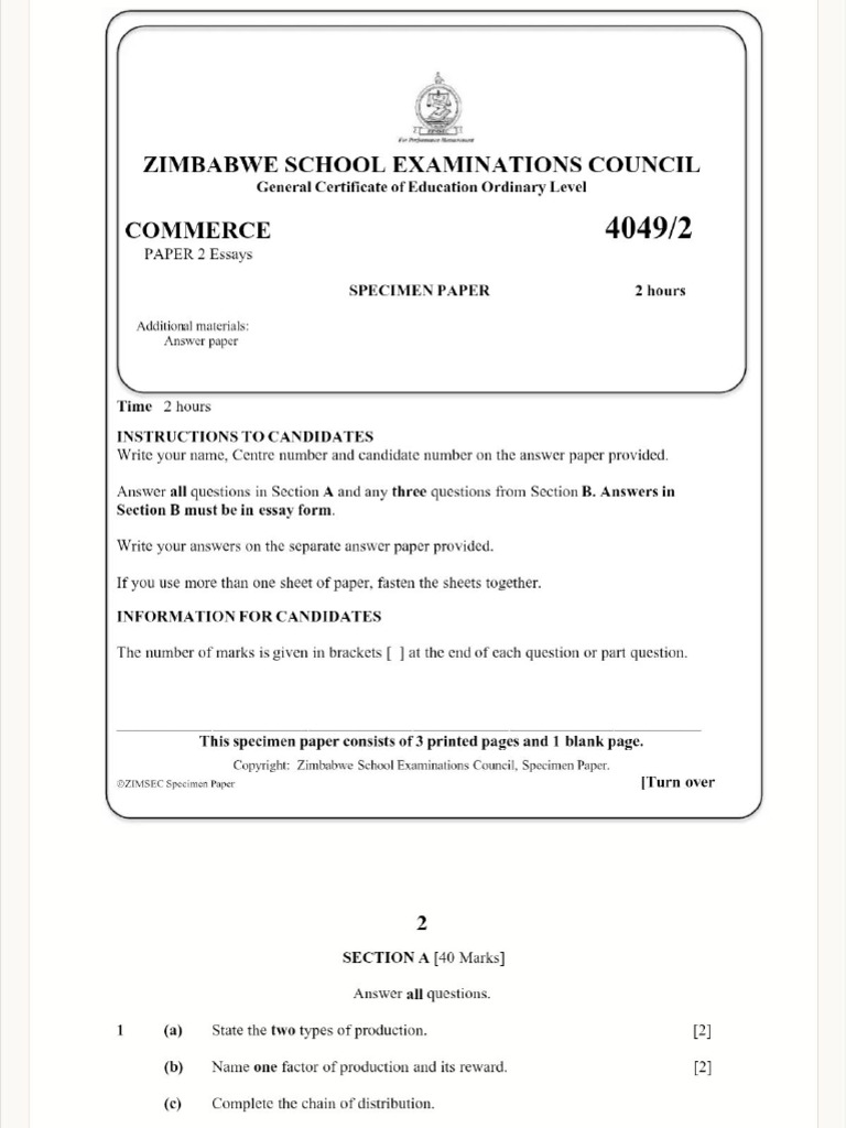 Commerce Paper 2 Specimen Paper | PDF