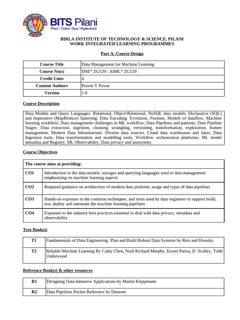 Data Management for Machine Learning | PDF | Data | Metadata