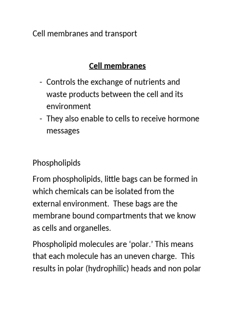 Cell Membranes and Transport | PDF | Cell Membrane | Phospholipid
