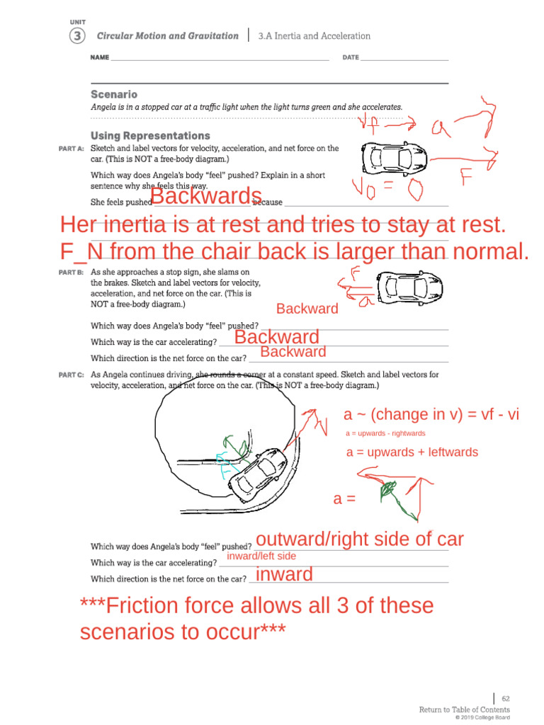 Workbook 3.a Inertia and Acceleration Final | PDF | Acceleration | Force