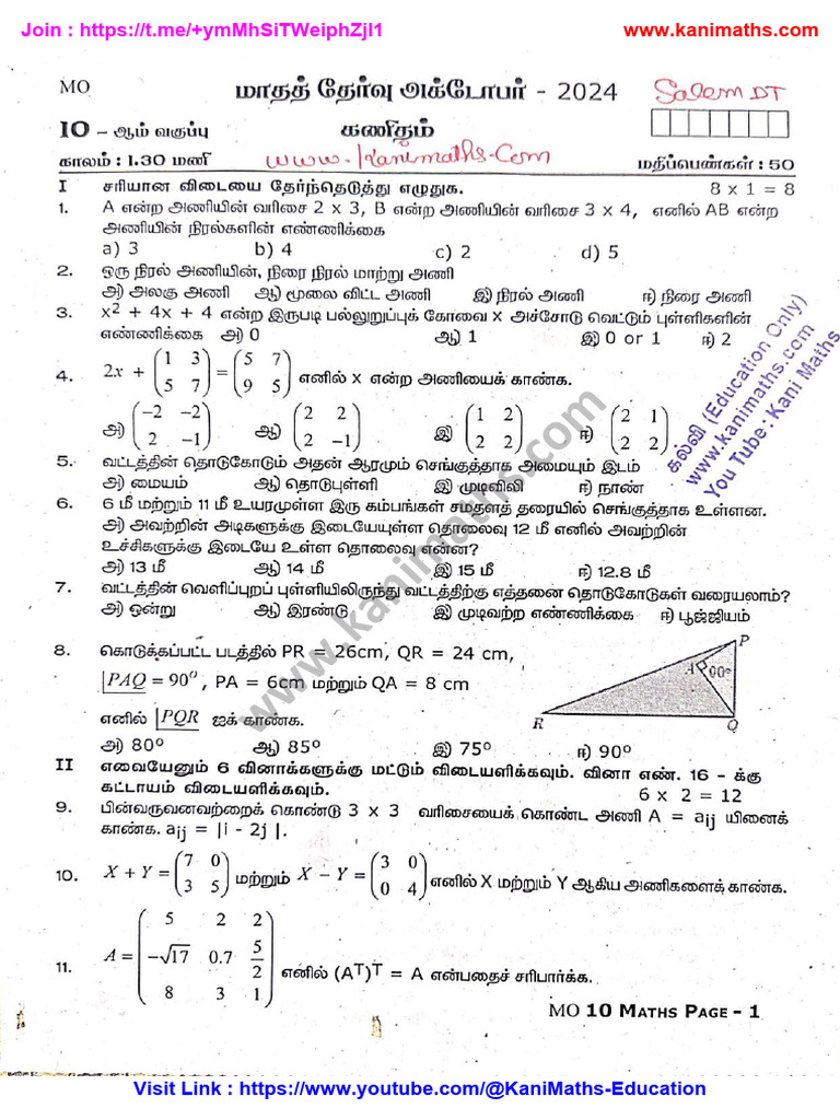 Kani Maths 10th Maths TM Oct 2024-Salem-Dt Qns WWW - Kanimaths.com Mob ...