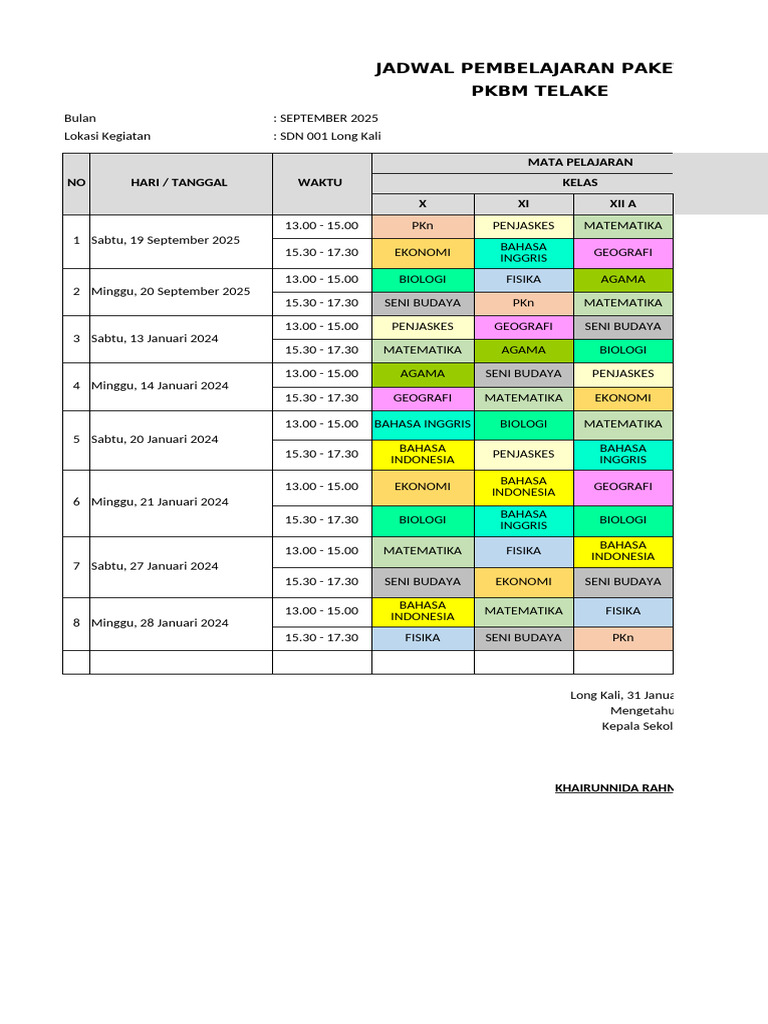 Jadwal Pembelajaran Paket C 2025 | PDF