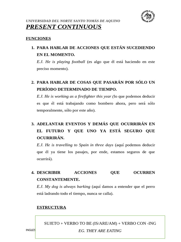 Uso y Estructura del Presente Continuo | PDF | Lingüística | Sintaxis