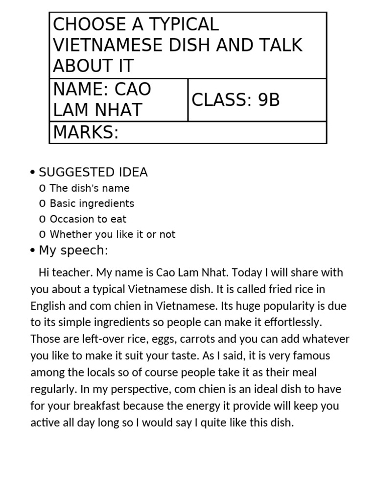 Vietnamese Fried Rice: A Popular Dish | PDF