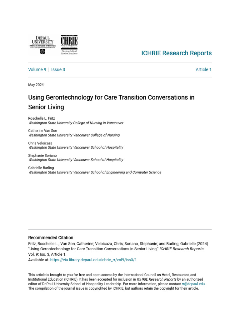 Gerontechnology in Senior Living Transitions | PDF | Information